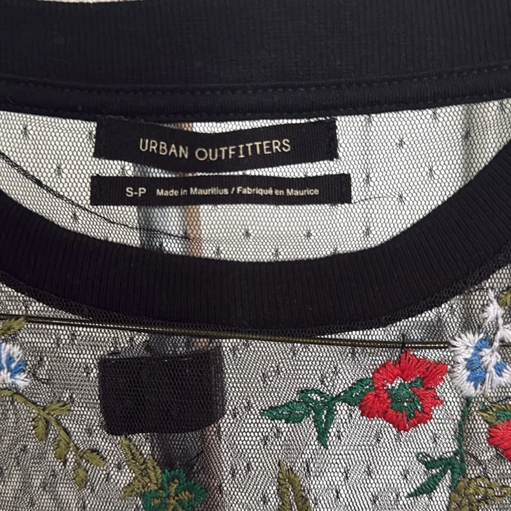 Urban Outfitters Black Sheer Top with Floral Embroidery - Picture 2 of 3